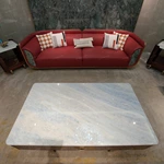 Marble-Top Coffee Table with High-Gloss Wood Veneer and Brushed Metal Base